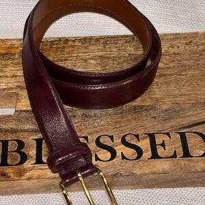 Men’s Burgundy Leather Belt with Gold Buckle 38